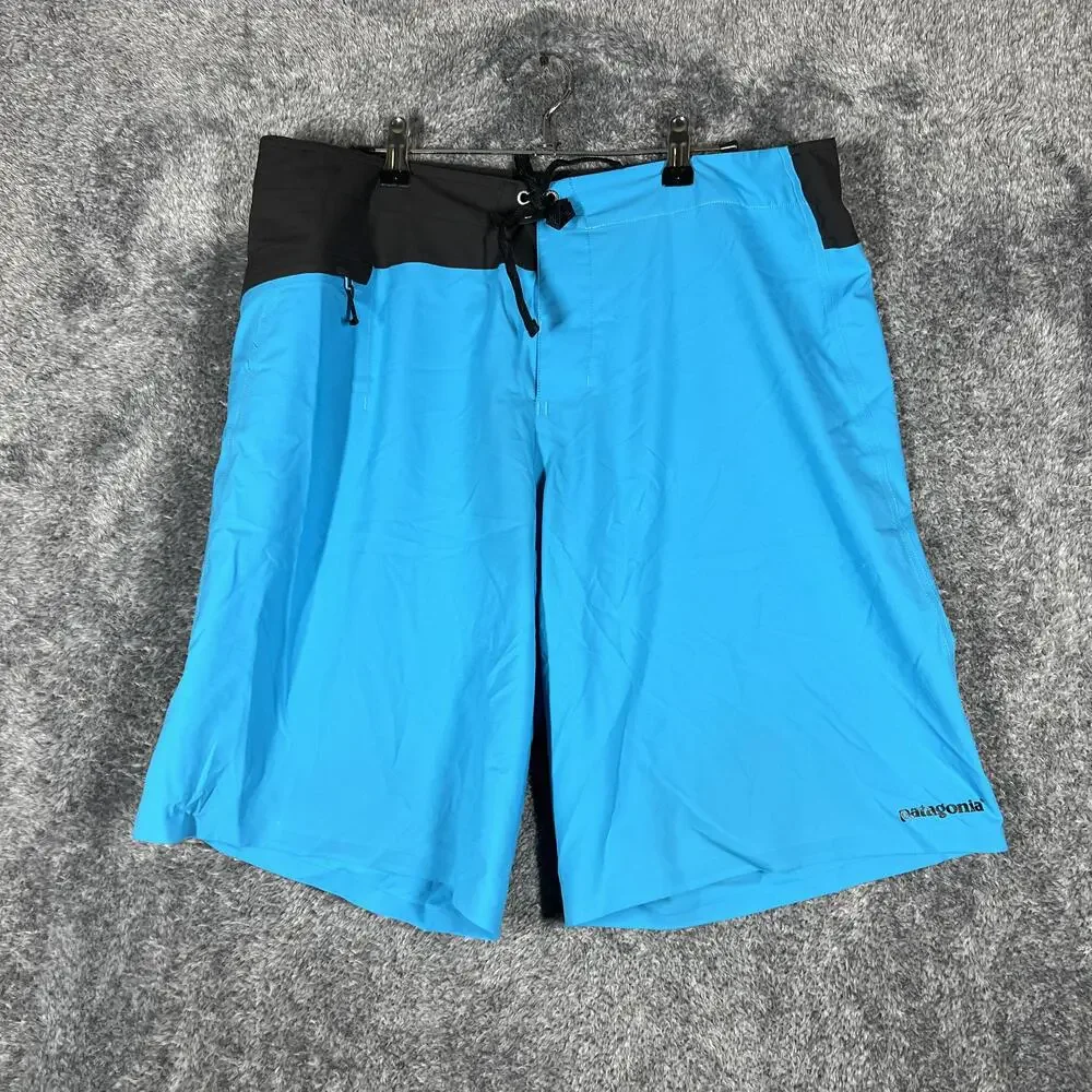 Patagonia Shorts Mens 36 Blue Board Shorts Swim Trunks Drawstring Back Pocket